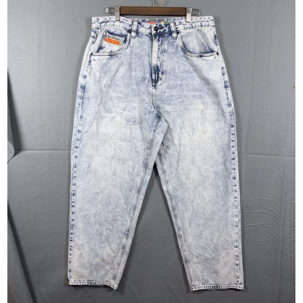 Empyre Easy Now Jeans Mens Sz 32 Blue Acid Wash Drawstring Ultra Loose Baggy Y2K